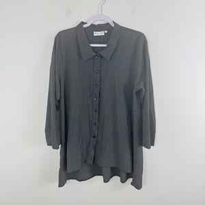 Habitat Clothes to Live In Womens Top L Gray Black Plaid Gingham Buttons